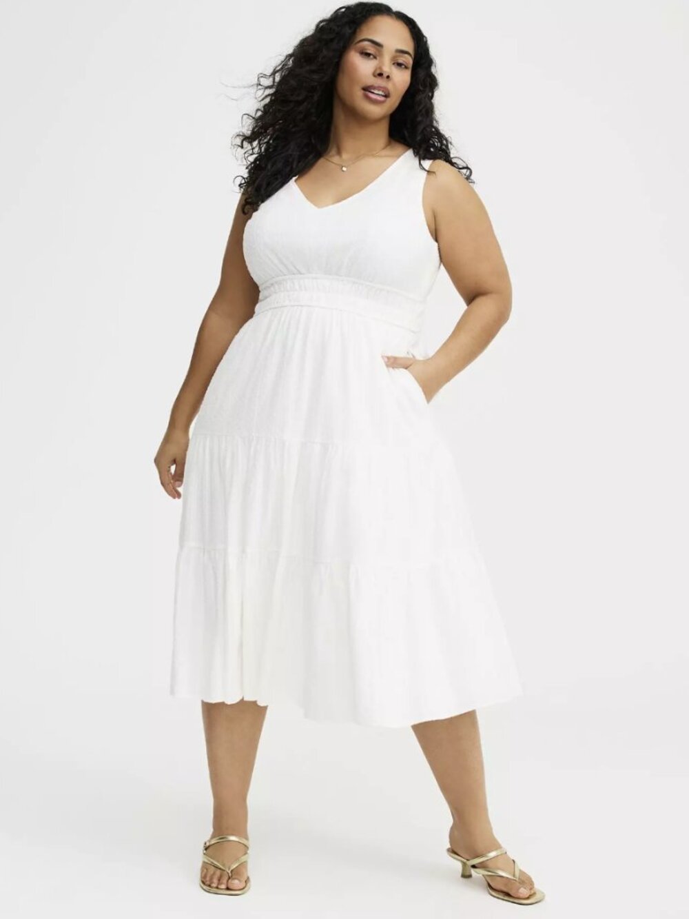 Torrid White V-Neck Tea Length Midi Dress Sleeveless Women's Size 2X